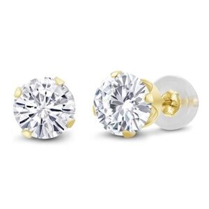 Solid 14k Gold 2 Carats Round Diamond Earrings